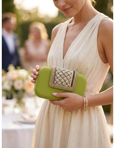 BOLSO INVITADA VERDES PISTACHO CON SOLAPA DECORADA | CLUTCH VERANO