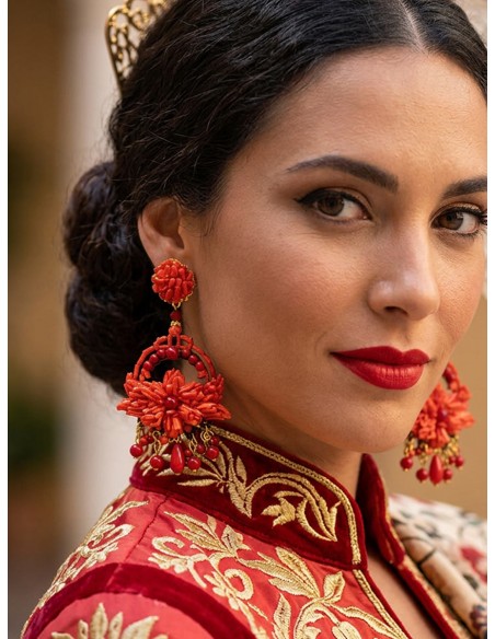 PENDIENTES LARGOS CORAL ALTA CALIDAD DISEÑO ESPAÑOL