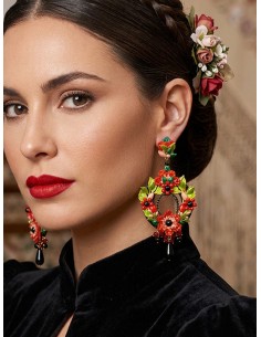 PENDIENTES LARGOS ESPECTACULARES DISEÑO VERDE Y CORAL 2