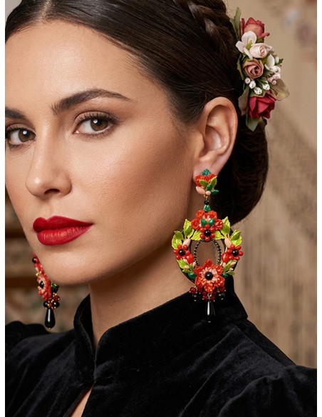 PENDIENTES LARGOS ESPECTACULARES DISEÑO VERDE Y CORAL