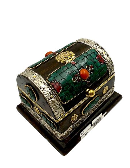 JOYERO CAJA DE MADERA BAUL CON TURQUESA Y CORAL | DECORACION HOGAR
