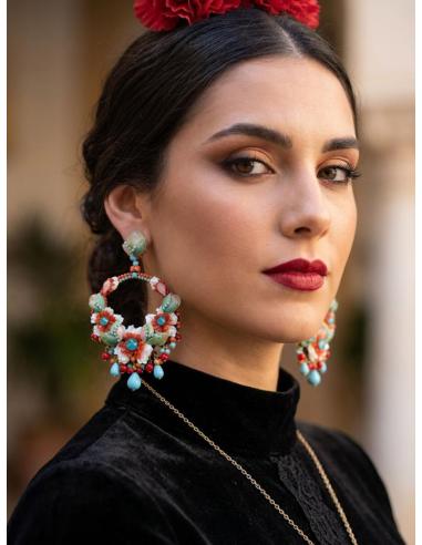 PENDIENTES INVITADA AROS GRANDES CORAL Y TURQUESA | TRAJE FLAMENCA
