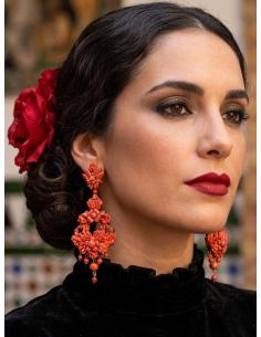 PENDIENTES INVITADA BODA LARGOS CORAL ROJO | TRAJE FLAMENCA 2