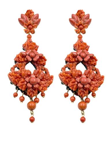 PENDIENTES INVITADA BODA LARGOS CORAL ROJO | TRAJE FLAMENCA