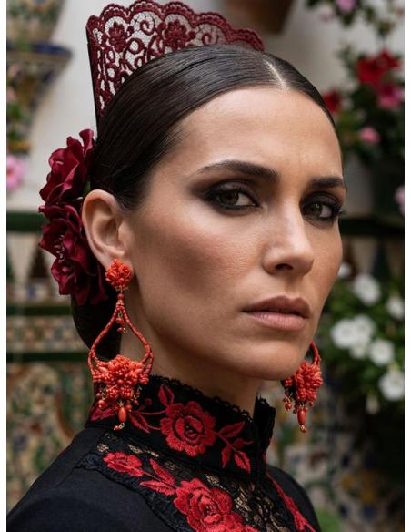 PENDIENTES LARGOS ROJOS DE CORAL ITALIANO | TRAJE FLAMENCA