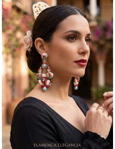 PENDIENTES INVITADA BODA LARGOS CORAL Y TURQUESA | TRAJE FLAMENCA 2