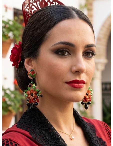 PENDIENTES BODA LARGOS DE CORAL EN ROJO Y VERDE | INVITADA Y FLAMENCA