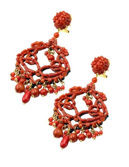 PENDIENTES ROJOS DE PIEDRA CORAL ALTA BISUTERIA | BODAS Y FERIAS