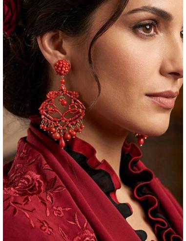 PENDIENTES ROJOS DE PIEDRA CORAL ALTA BISUTERIA | BODAS Y FERIAS