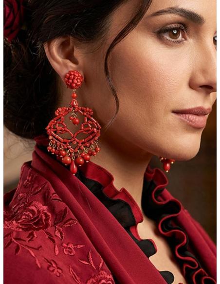 PENDIENTES ROJOS DE PIEDRA CORAL ALTA BISUTERIA | BODAS Y FERIAS