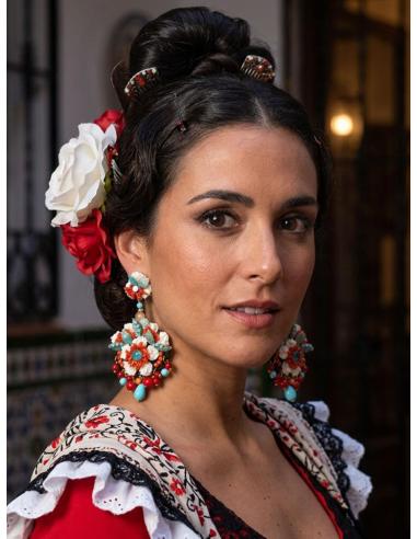 PENDIENTE MUJER PIEDRA TURQUESA CORAL Y NACAR | INVITADAS DE BODAS