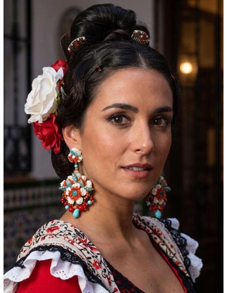 PENDIENTE MUJER PIEDRA TURQUESA CORAL Y NACAR | INVITADAS DE BODAS