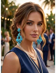 PENDIENTES INVITADA BODA LARGOS AZULES TURQUESA | TRAJE FLAMENCA 2