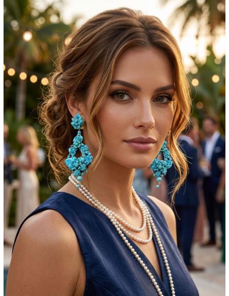 PENDIENTES INVITADA BODA LARGOS AZULES TURQUESA | TRAJE FLAMENCA