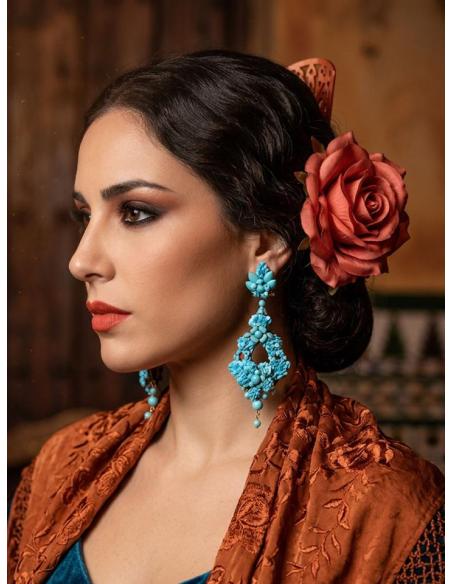 PENDIENTES INVITADA BODA LARGOS AZULES TURQUESA | TRAJE FLAMENCA
