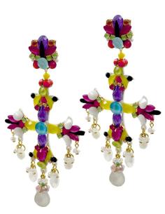 PENDIENTES INVITADA DE BODA LARGOS CRUZ MULTICOLOR | TRAJE FLAMENCA