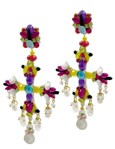PENDIENTES INVITADA DE BODA LARGOS CRUZ MULTICOLOR | TRAJE FLAMENCA