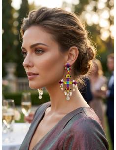 PENDIENTES INVITADA DE BODA LARGOS CRUZ MULTICOLOR | TRAJE FLAMENCA 2