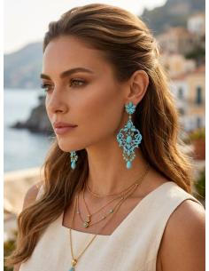 PENDIENTES INVITADA DE PIEDRA AZUL TURQUESA LARGOS | BODAS Y FERIAS 2