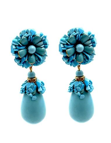 PENDIENTES DE PIEDRA AZUL TURQUESA FLOR Y LAGRIMA | MADRINA INVITADA Y FLAMENCA