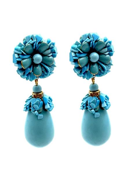 PENDIENTES DE PIEDRA AZUL TURQUESA FLOR Y LAGRIMA | MADRINA INVITADA Y FLAMENCA