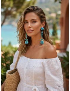 PENDIENTES LARGOS ESTILIZADORES DE PIEDRA TURQUESA | INVITADA BODAS 2