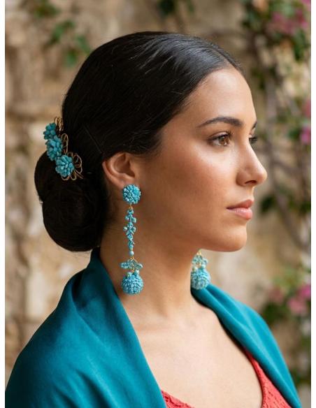 PENDIENTES LARGOS ESTILIZADORES DE PIEDRA TURQUESA | INVITADA BODAS