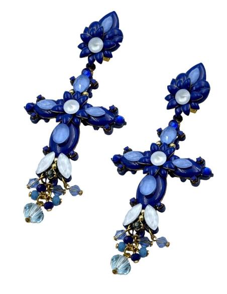 PENDIENTES INVITADA DE BODA LARGOS CRUCES AZULES | TRAJE FLAMENCA