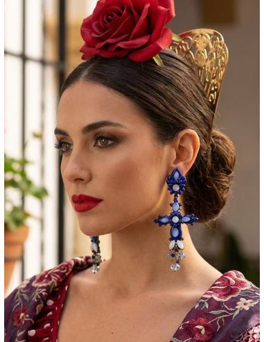 PENDIENTES INVITADA DE BODA LARGOS CRUCES AZULES | TRAJE FLAMENCA