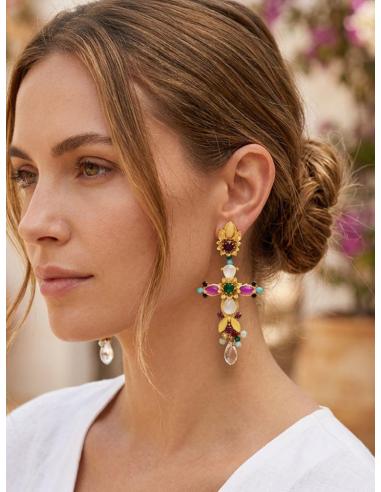 PENDIENTES INVITADAS LARGOS DE CRUCES MULTICOLORES | TRAJE FLAMENCA
