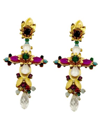 PENDIENTES INVITADAS LARGOS DE CRUCES MULTICOLORES | TRAJE FLAMENCA