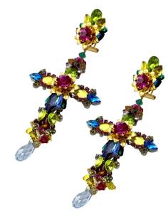 PENDIENTES INVITADA DE BODA LARGOS CRUZ MULTICOLOR | TRAJE FLAMENCA