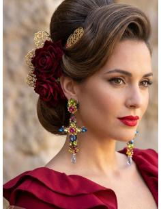 PENDIENTES INVITADA DE BODA LARGOS CRUZ MULTICOLOR | TRAJE FLAMENCA 2