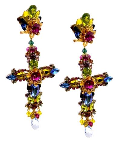 PENDIENTES INVITADA DE BODA LARGOS CRUZ MULTICOLOR | TRAJE FLAMENCA