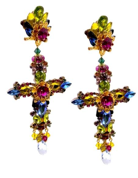 PENDIENTES INVITADA DE BODA LARGOS CRUZ MULTICOLOR | TRAJE FLAMENCA
