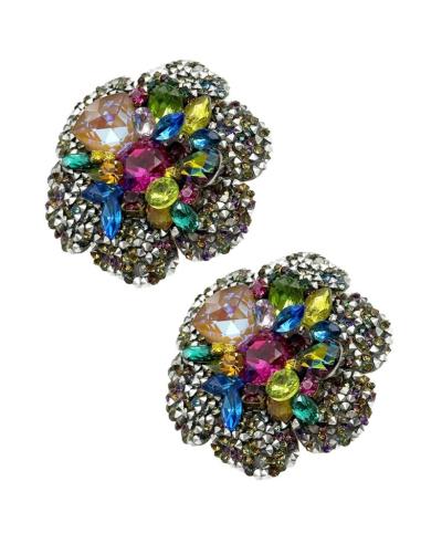 PENDIENTES CORTOS ROSETON MULTICOLOR PARA MADRINA | BODA DE TARDE