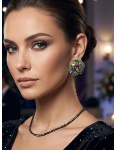 PENDIENTES CORTOS ROSETON MULTICOLOR PARA MADRINA | BODA DE TARDE 2