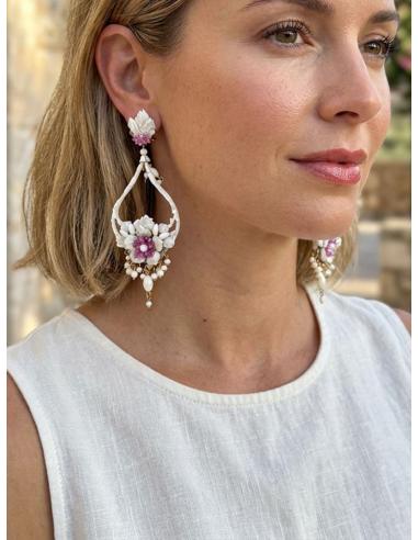 PENDIENTES NOVIA LARGOS DE NACAR BLANCOS | TRAJE FLAMENCA