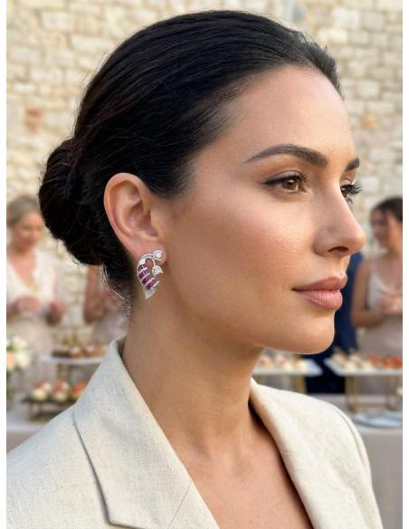 PENDIENTES INVITADA MADRINA FUCSIAS DE PEDRERIA | JOYA BODA Y GALA