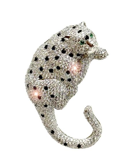 BROCHE LEOPARDO PLATEADO CON FINAS CIRCONITAS | JOYA MUJER