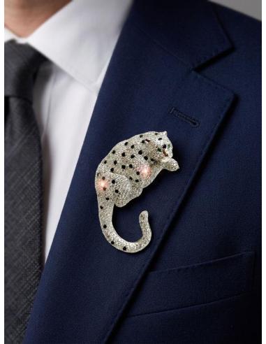 BROCHE LEOPARDO PLATEADO CON FINAS CIRCONITAS | JOYA MUJER