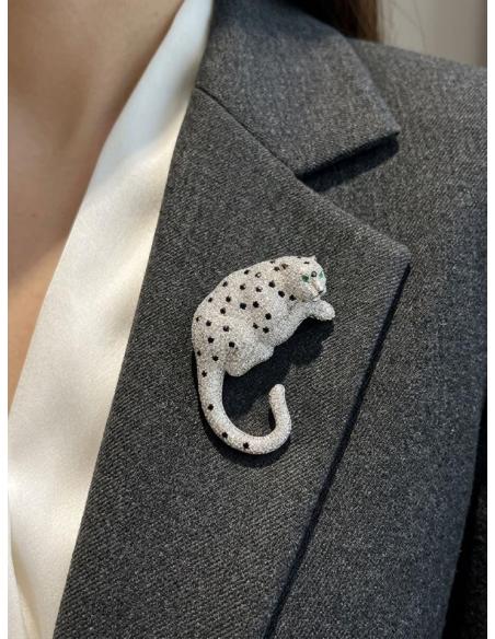 BROCHE LEOPARDO PLATEADO CON FINAS CIRCONITAS | JOYA MUJER