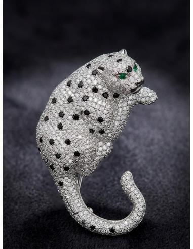 BROCHE LEOPARDO PLATEADO CON FINAS CIRCONITAS | JOYA MUJER