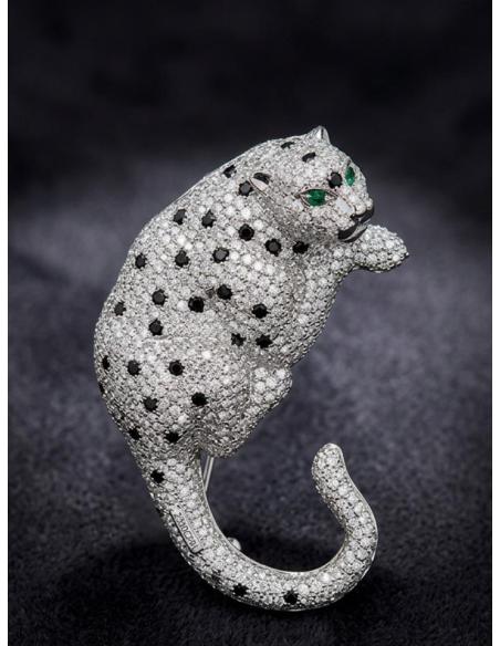 BROCHE LEOPARDO PLATEADO CON FINAS CIRCONITAS | JOYA MUJER