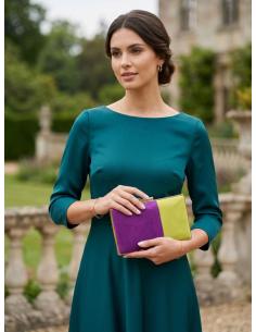 Bolso fiesta pistacho y morado para boda y bautizo | clutch bicolor 2