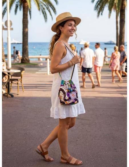 BOLSO BANDOLERA WAYUU MORADO Y NARANJA