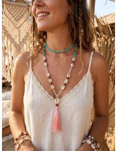 COLLAR LARGO ROSA Y TURQUESA MALA IBIZA DE CONCHAS | IDEAL VERANO 2