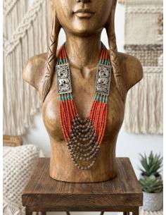 COLLARES LARGOS DE MUJER ROJOS CORAL CON ELEFANTES | JOYA ARTESANAL
