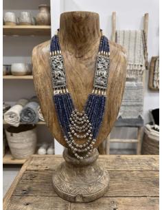 COLLAR LARGO DE MUJER AZUL LAPISLAZULI AIRE TRIBAL | JOYA ARTESANAL