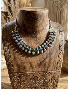 COLLAR PLATEADO Y MULTICOLOR DISEÑO AFGANO | DISEÑO ARTESANAL